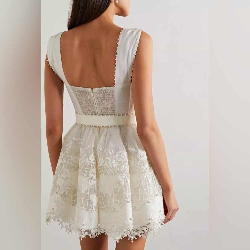 Zimmermann The High Tide Mesh Embroidered Mini Dress Size 2 /Medium - Picture 2 of 12
